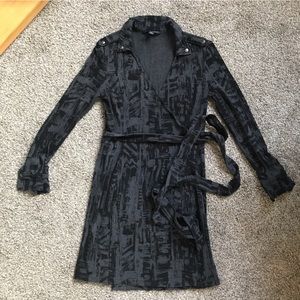 Black/Grey Printed Wrap Dress